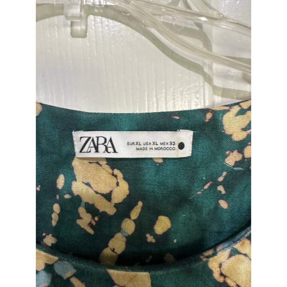 ZARA Maxi Dress Tie-Dye Linen Blend Side Slit Knot Green Size XL - Picture 5 of 10